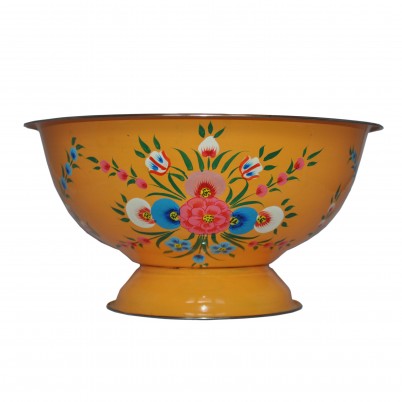 Mustard yellow handpainted enamelware bowl