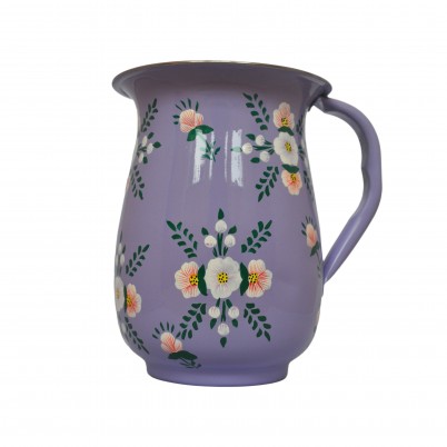 Hand Painted Enamelware Jug - Lilac with Posy by Jasmine white London