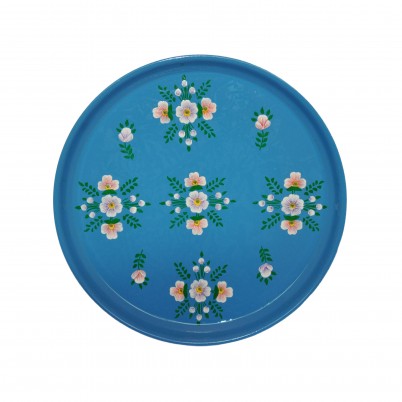 Hand painted Enamelware Round Tray Azure Blue by Jasmine WHite London
