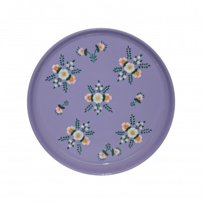 Hand painted Enamelware Lilac Round Tray with Posy