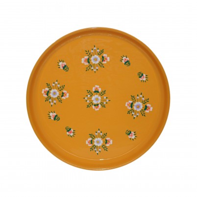 Handpainted Enamelware Round Tray Tangerine by Jasmine White London