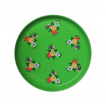 Hand Painted Enamelware Bright Green Tray with colour posy