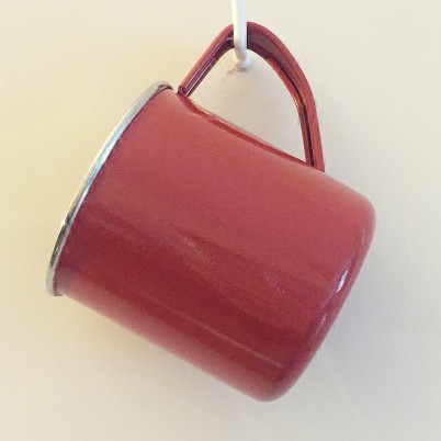 Bright Red Colour Block Handpainted Enamelware Mug Jasmine White London Hanging