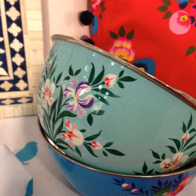 Jasmine White set of hand painted enamelware large bowls