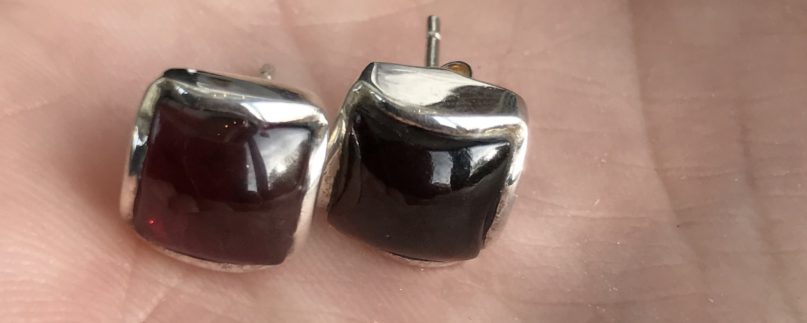 Jasmine White Garnet square Ear studs in sterling silver