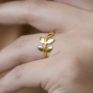 Jasmine White London 18 carat gold vermeil leaf ring