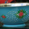 Turquoise Magenta Posy enamelware handpainted colander by Jasmine White London