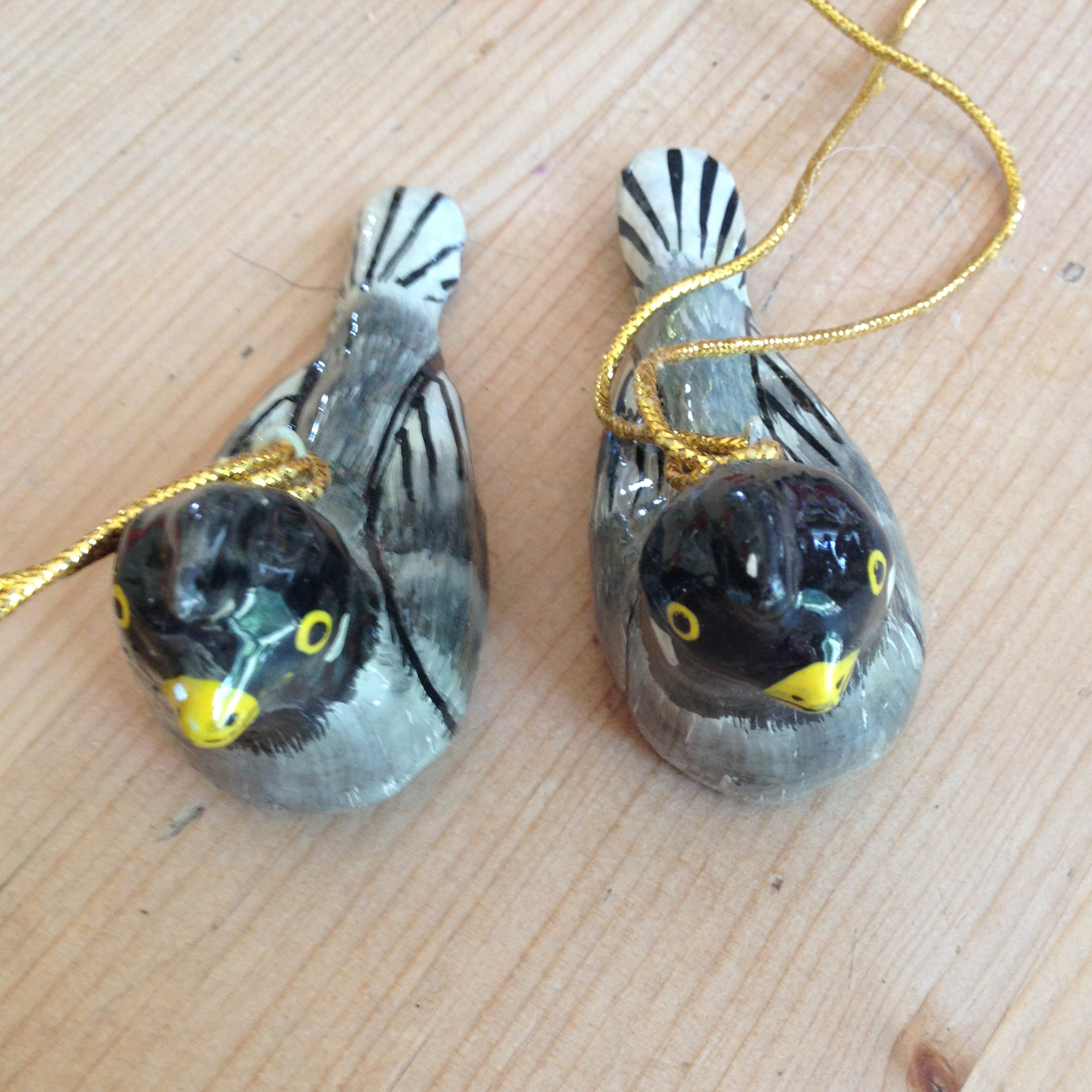 Hand Painted Papier Mache Bird Decoration - Grey Birds 