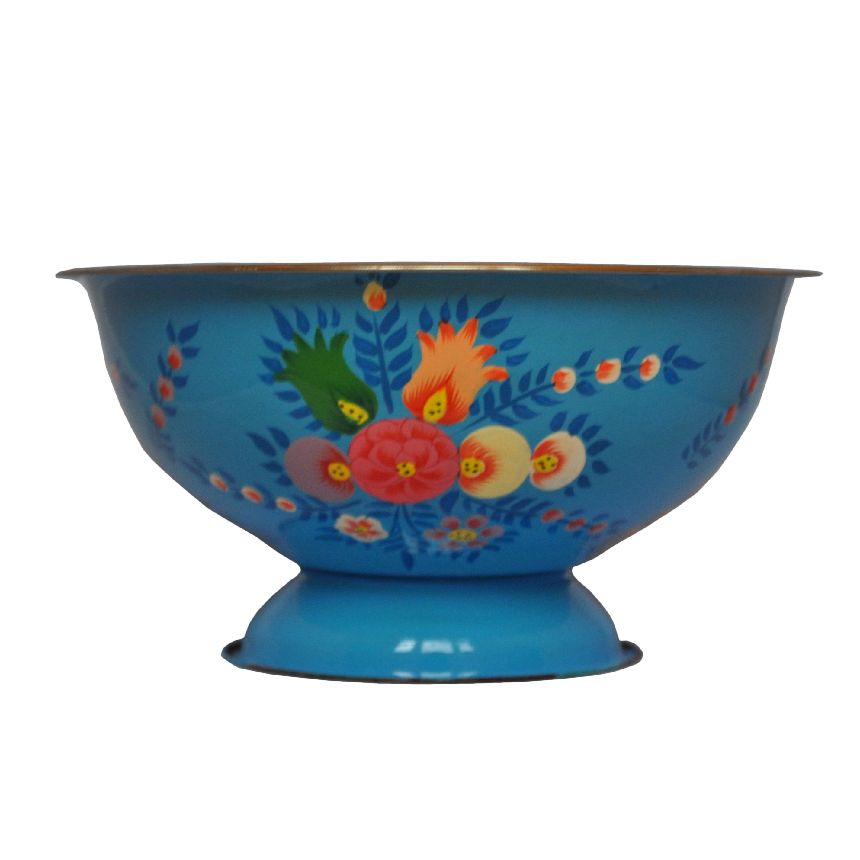 Bright Blue Bowl with floral splash