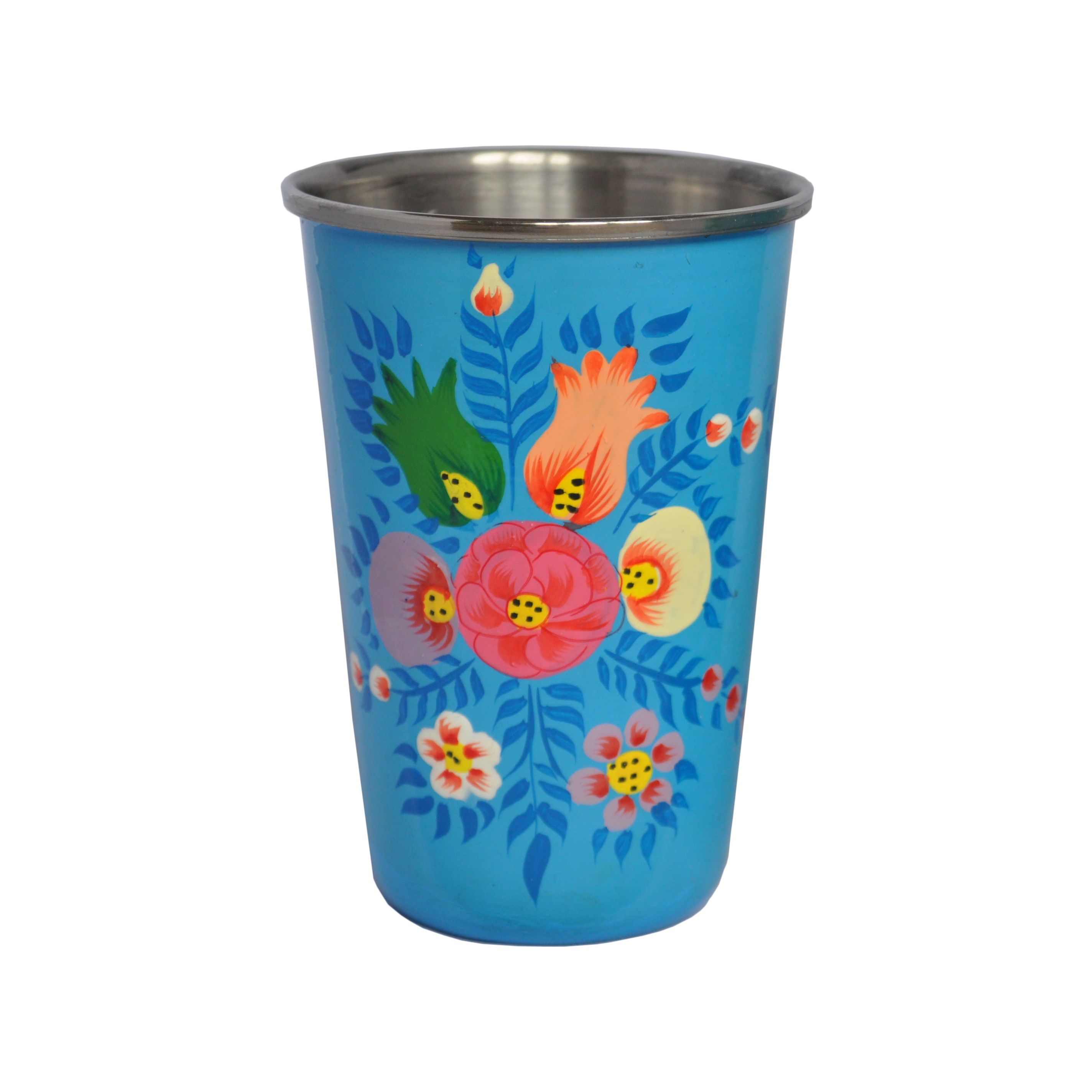 Bright Blue Tumbler with floral splash