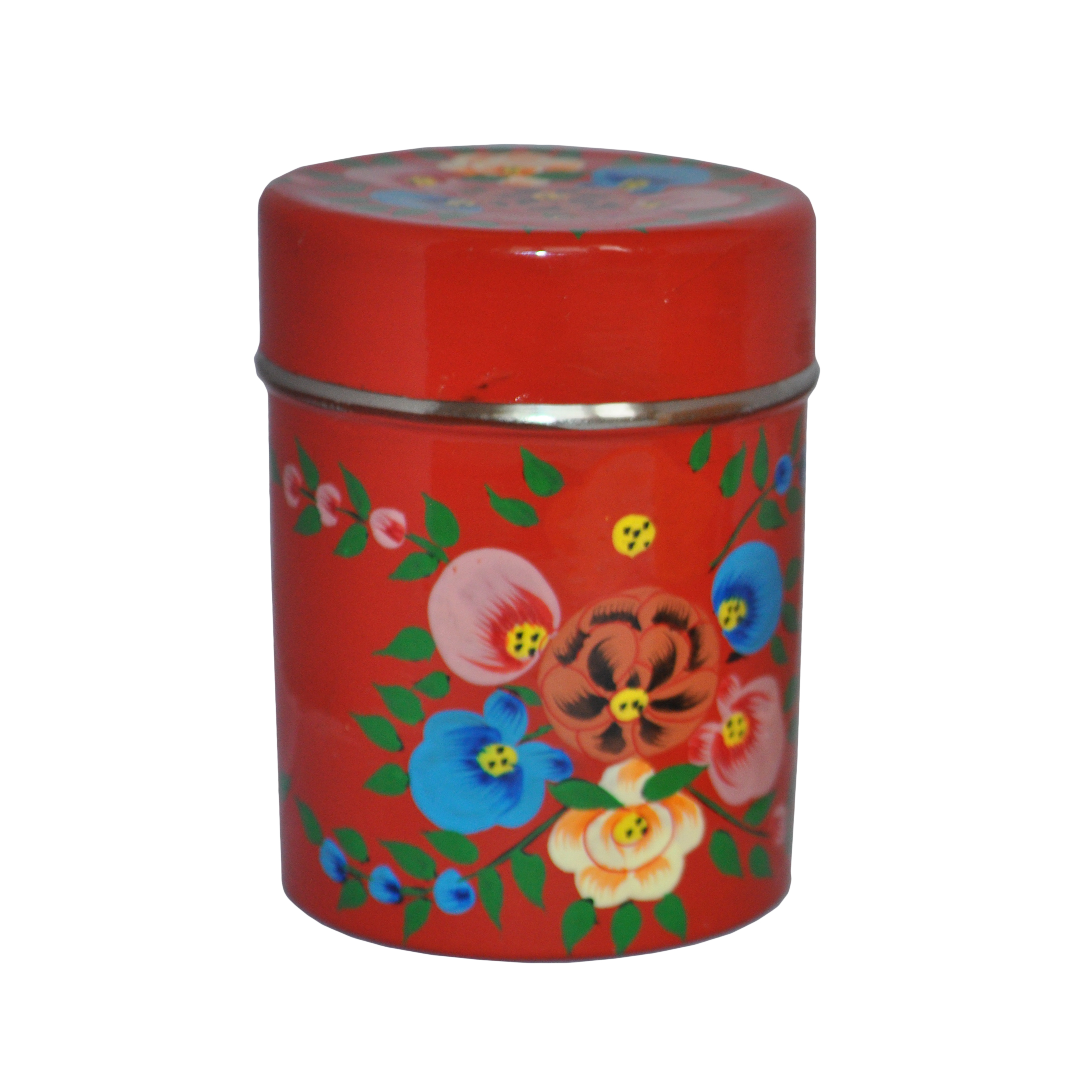 Bright Red Tea Caddy with Floral Splash