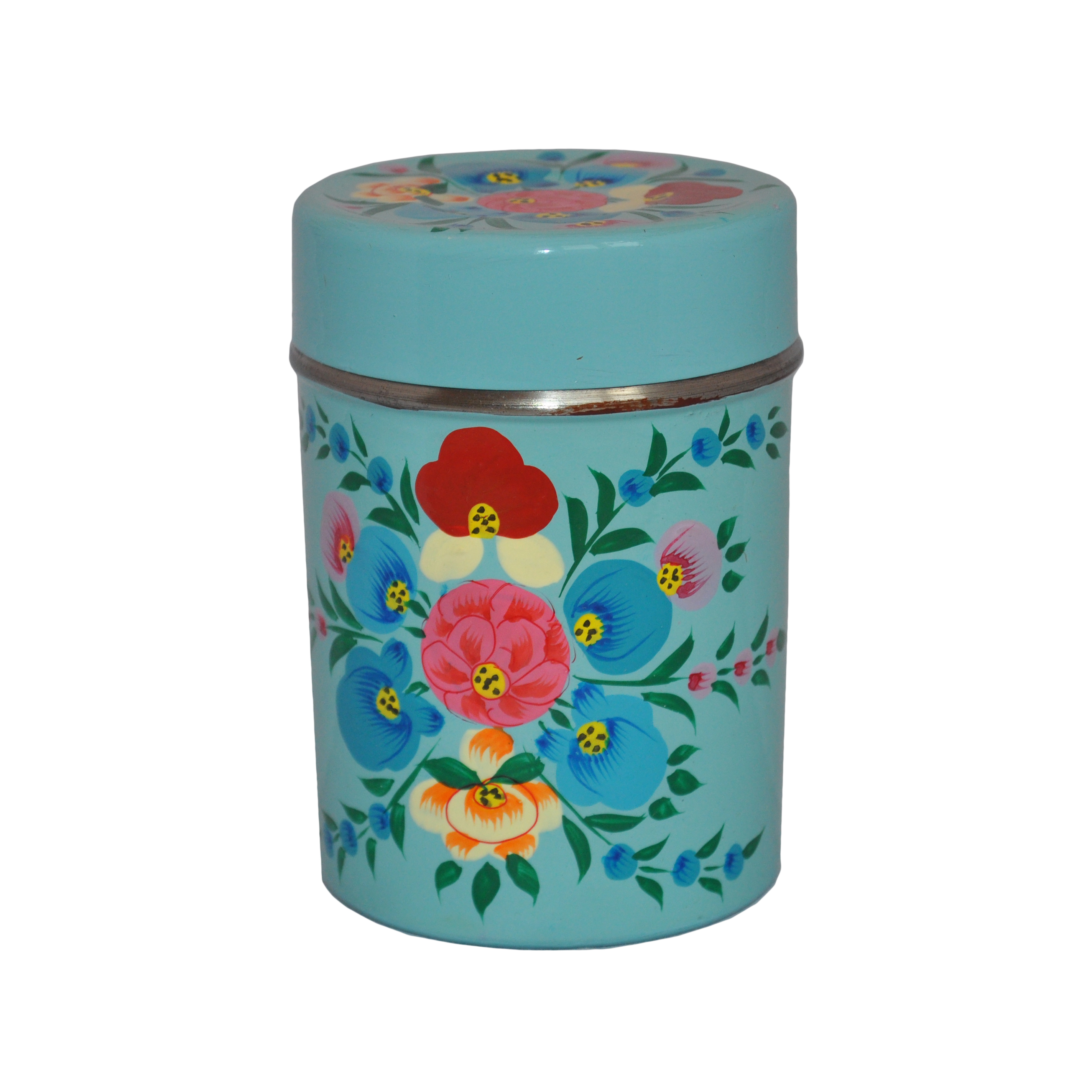 Duck Egg Tea Caddy with Floral Splash
