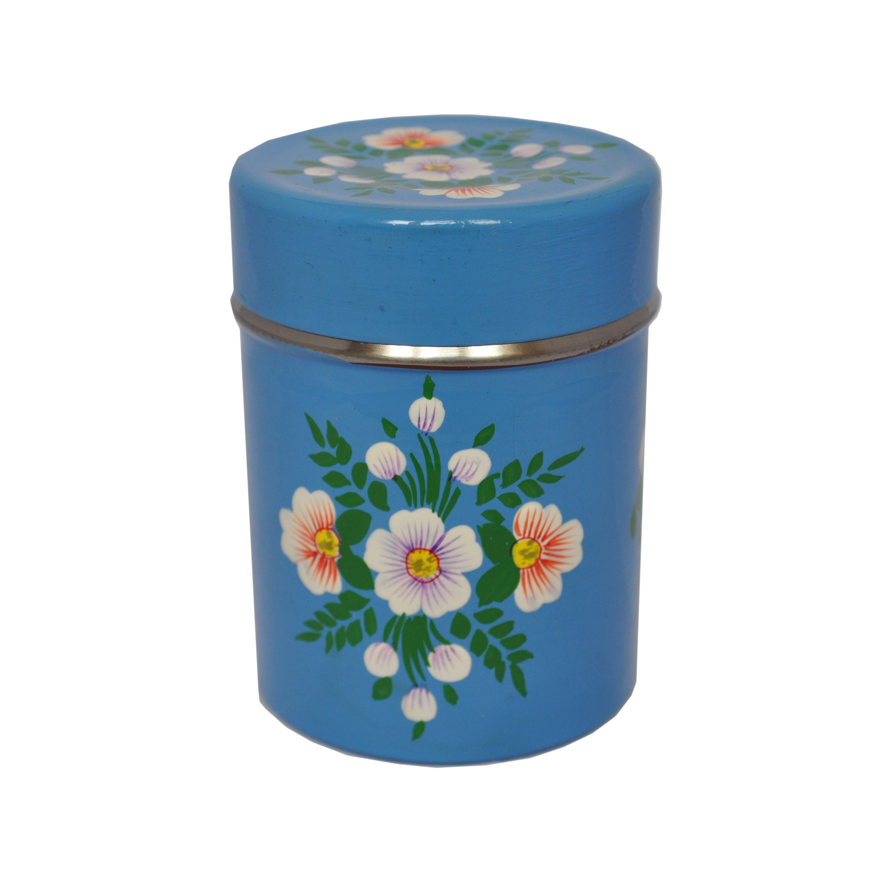 Azure Blue Tea Caddy with White Posy