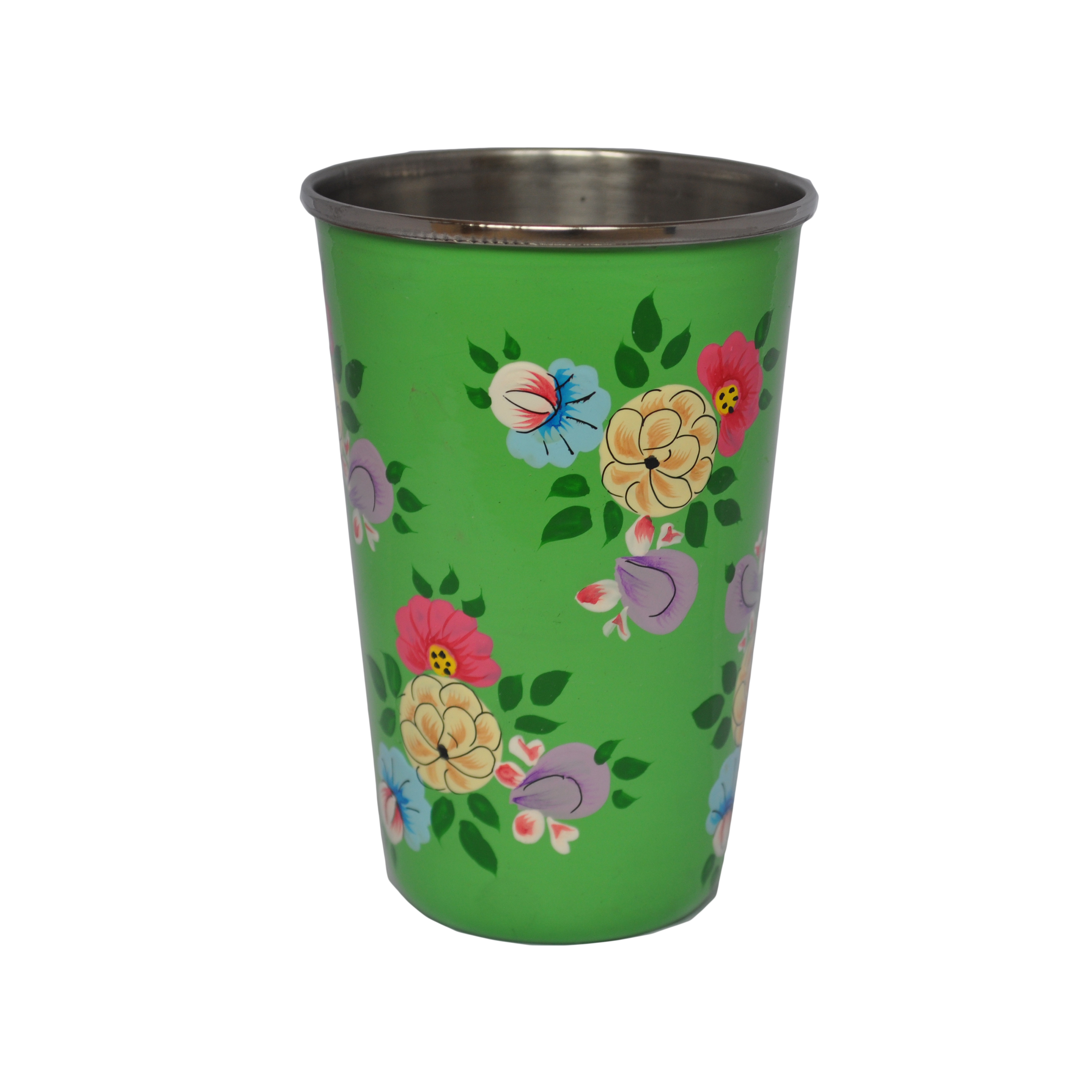 Bright Green Tumbler with colour posy