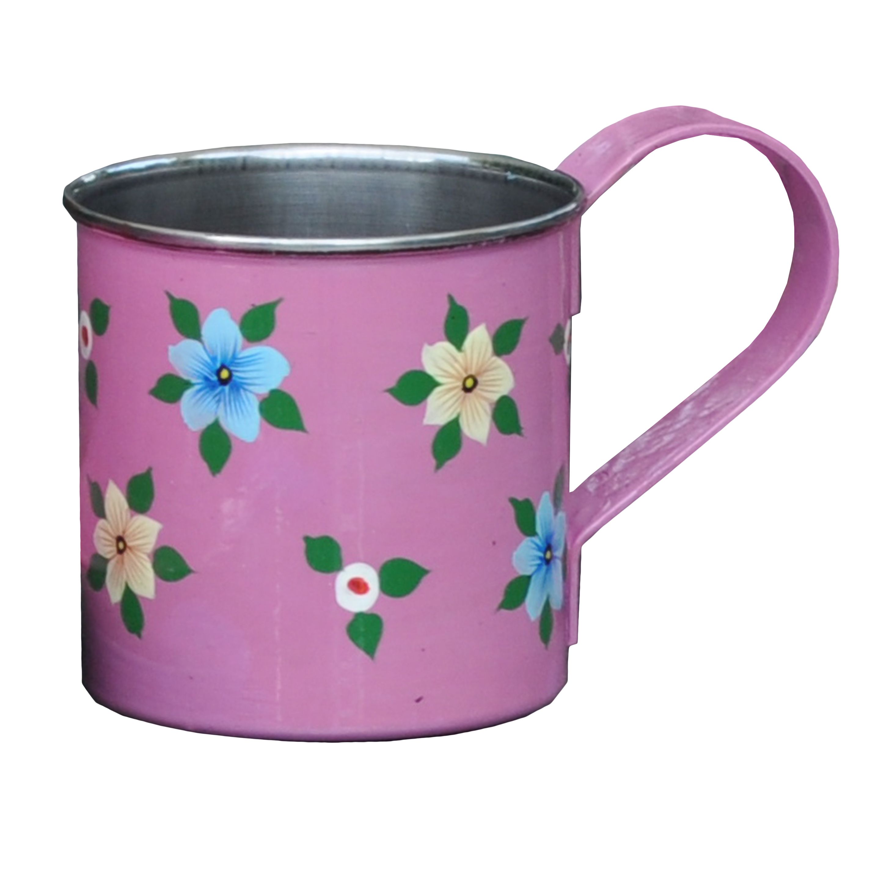 Dusty Pink handpainted enamelware mug with small flowers