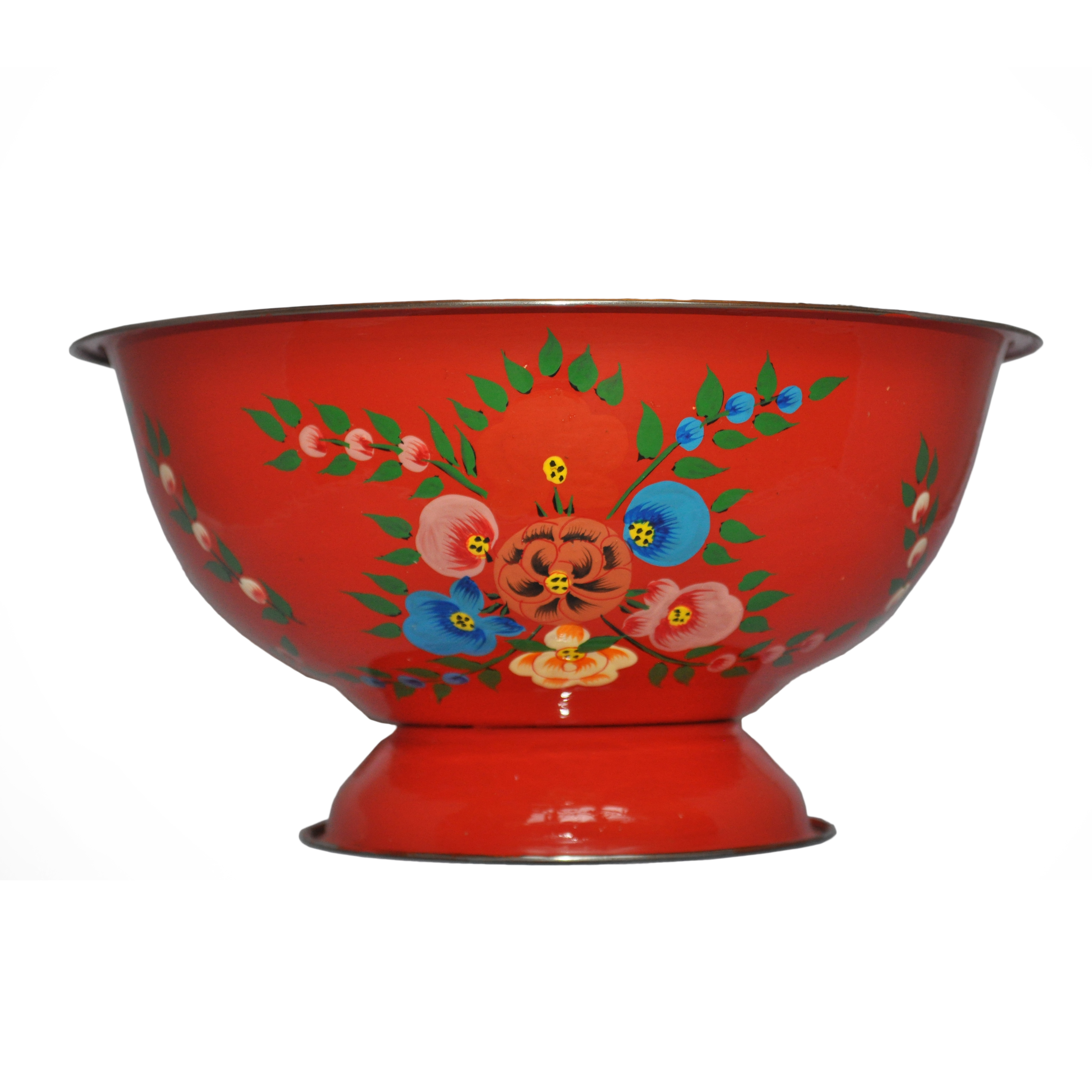 Bright Red Bowl with floral splash