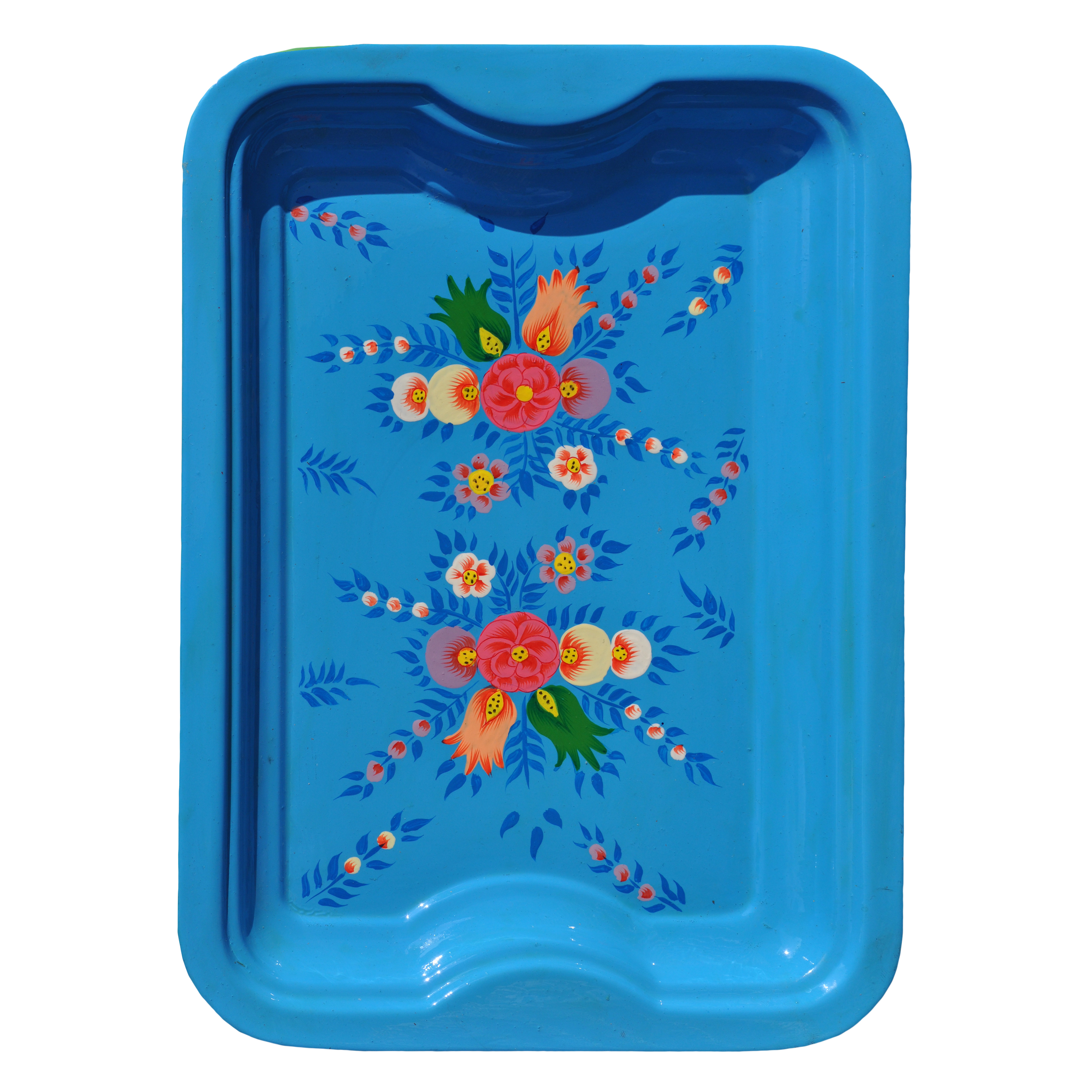 Bright Blue Tray with floral splash