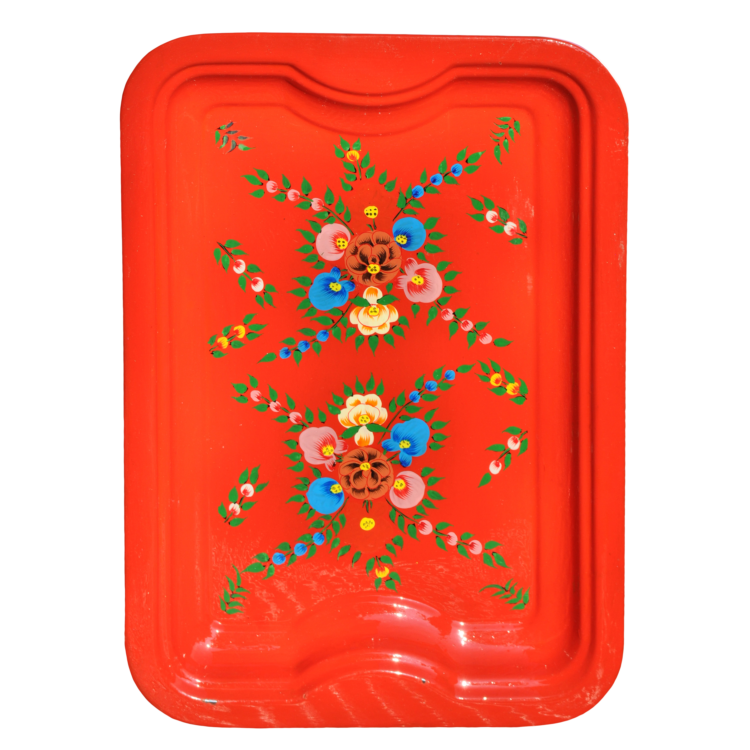 Bright Red Tray with floral splash