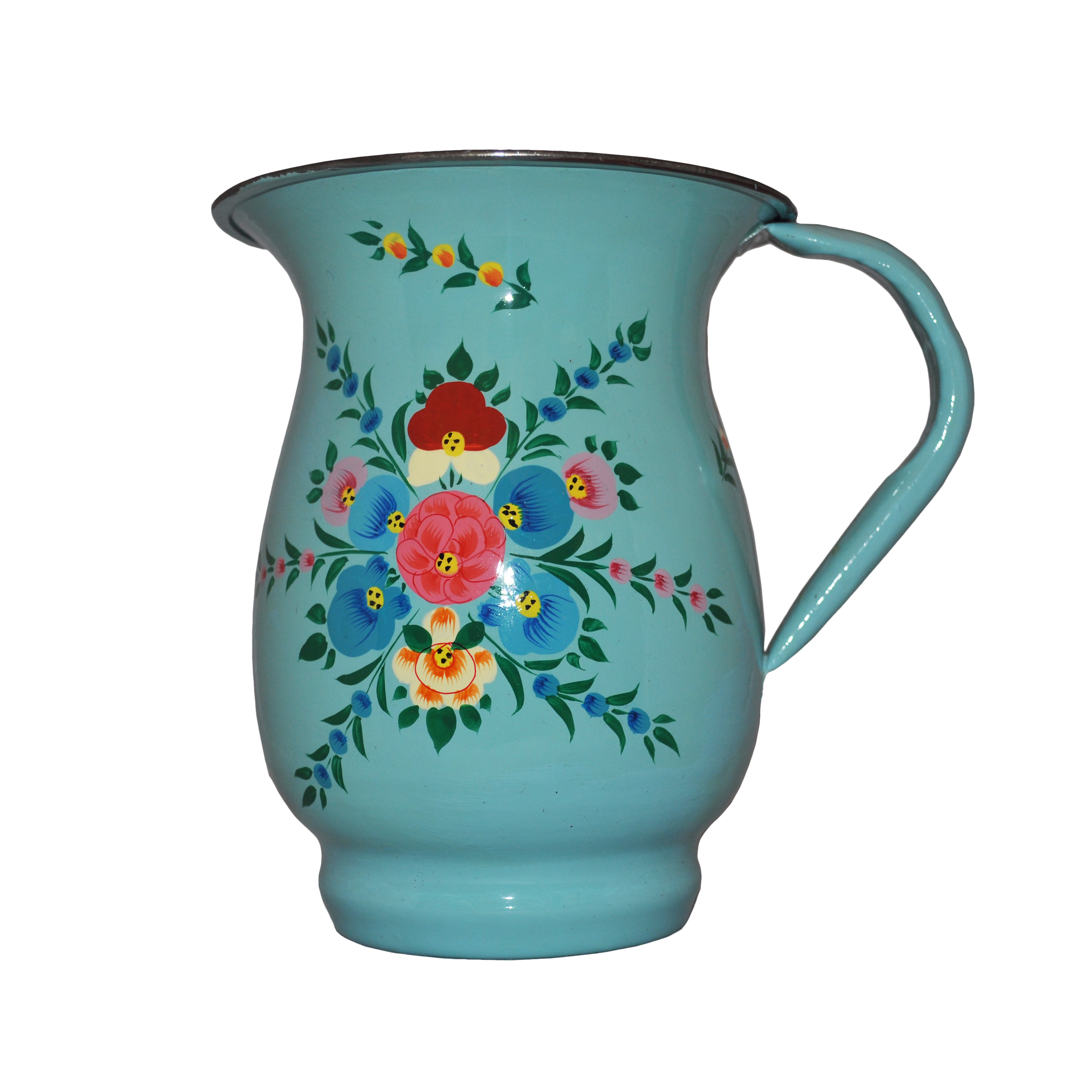 Duck Egg Enamelware Jug,  floral splash