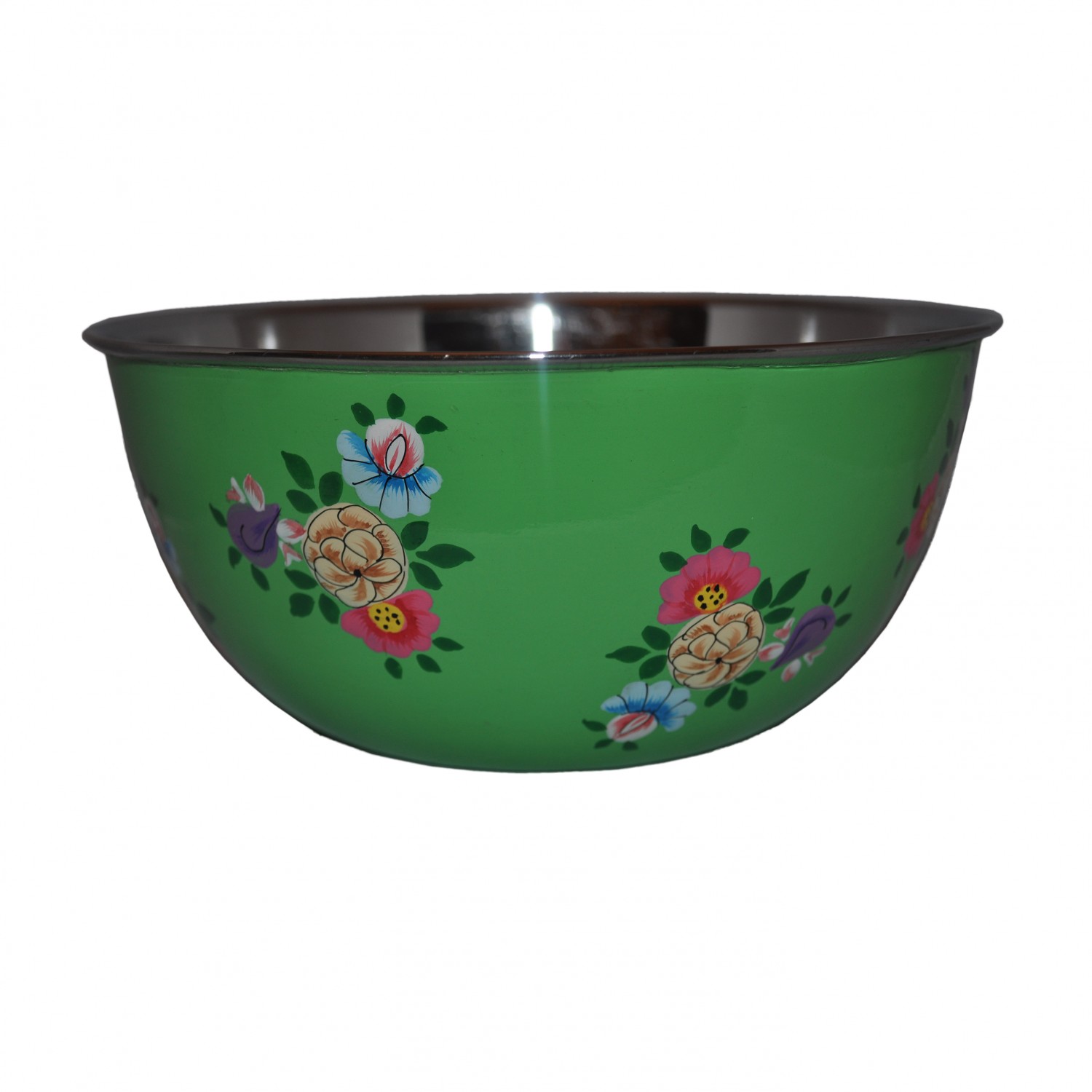 Bright Green Enamelware Bowl, colour posy
