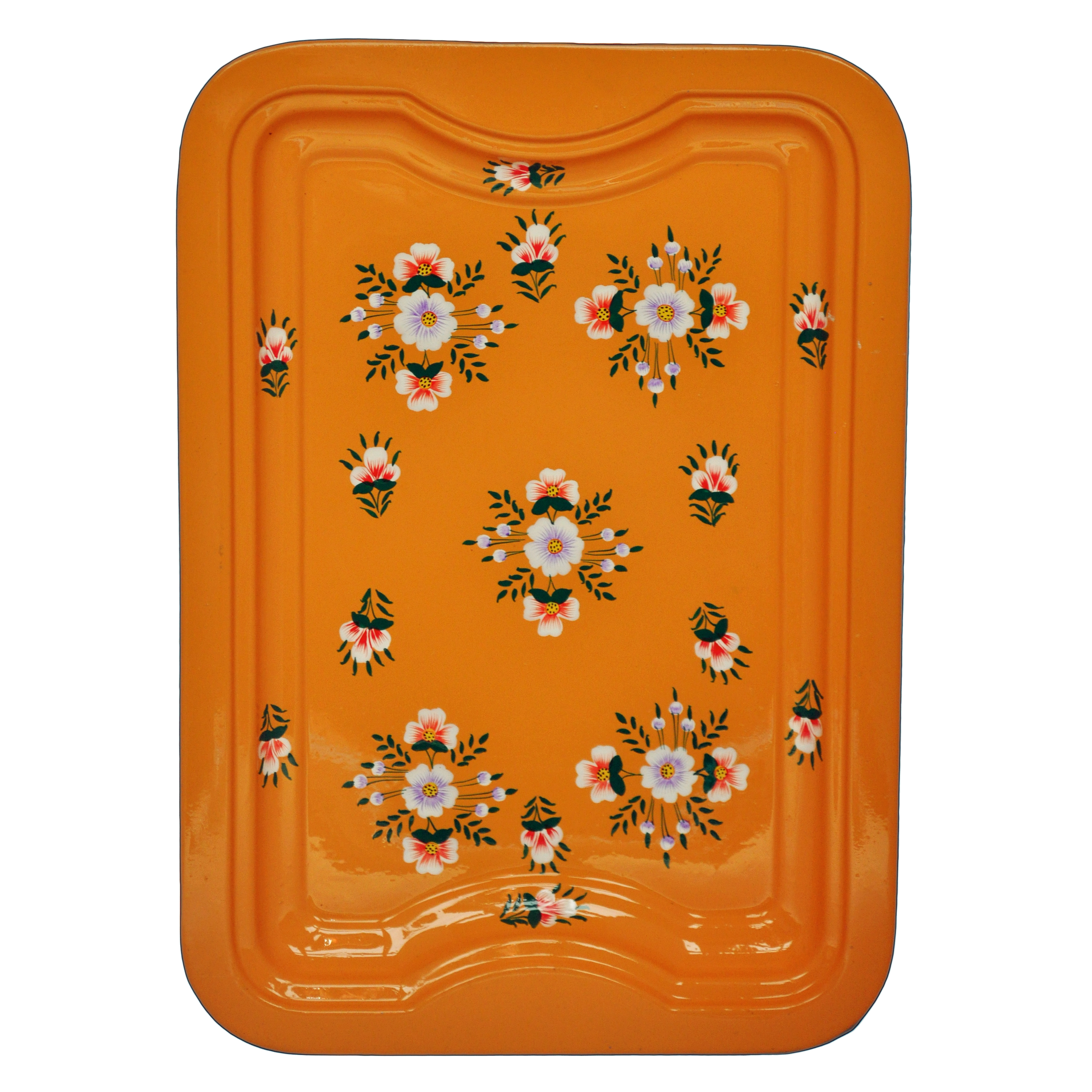 Hand Painted Enamelware Tangerine Tray with White Posy