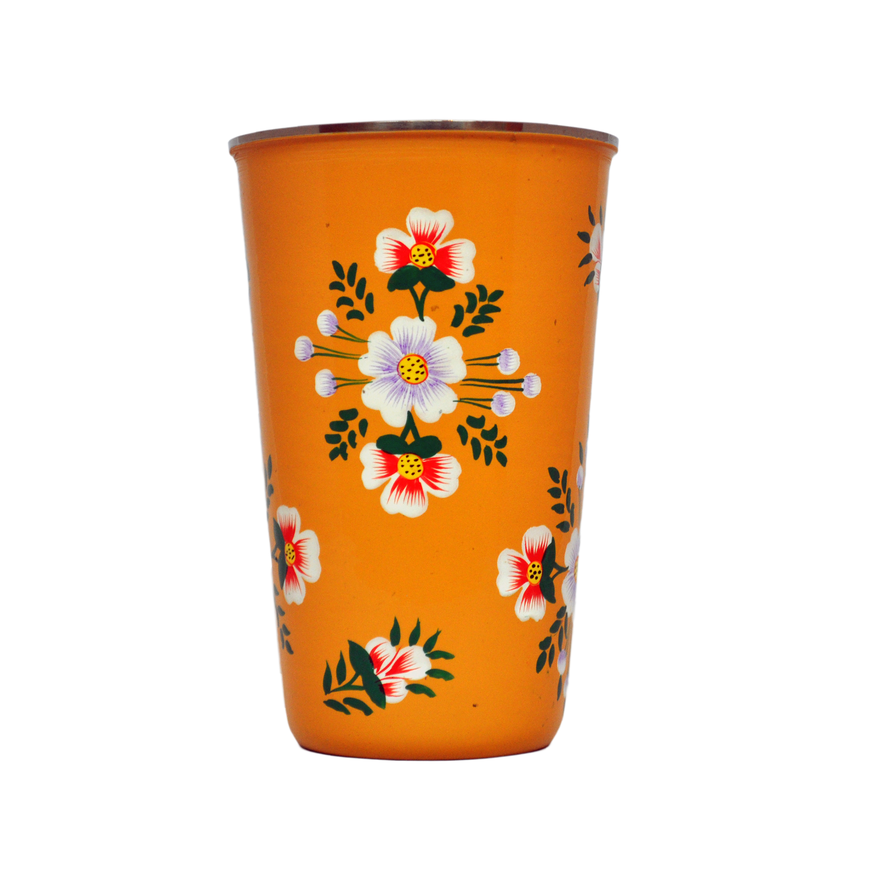 Tangerine Orange Tumbler with White Posy