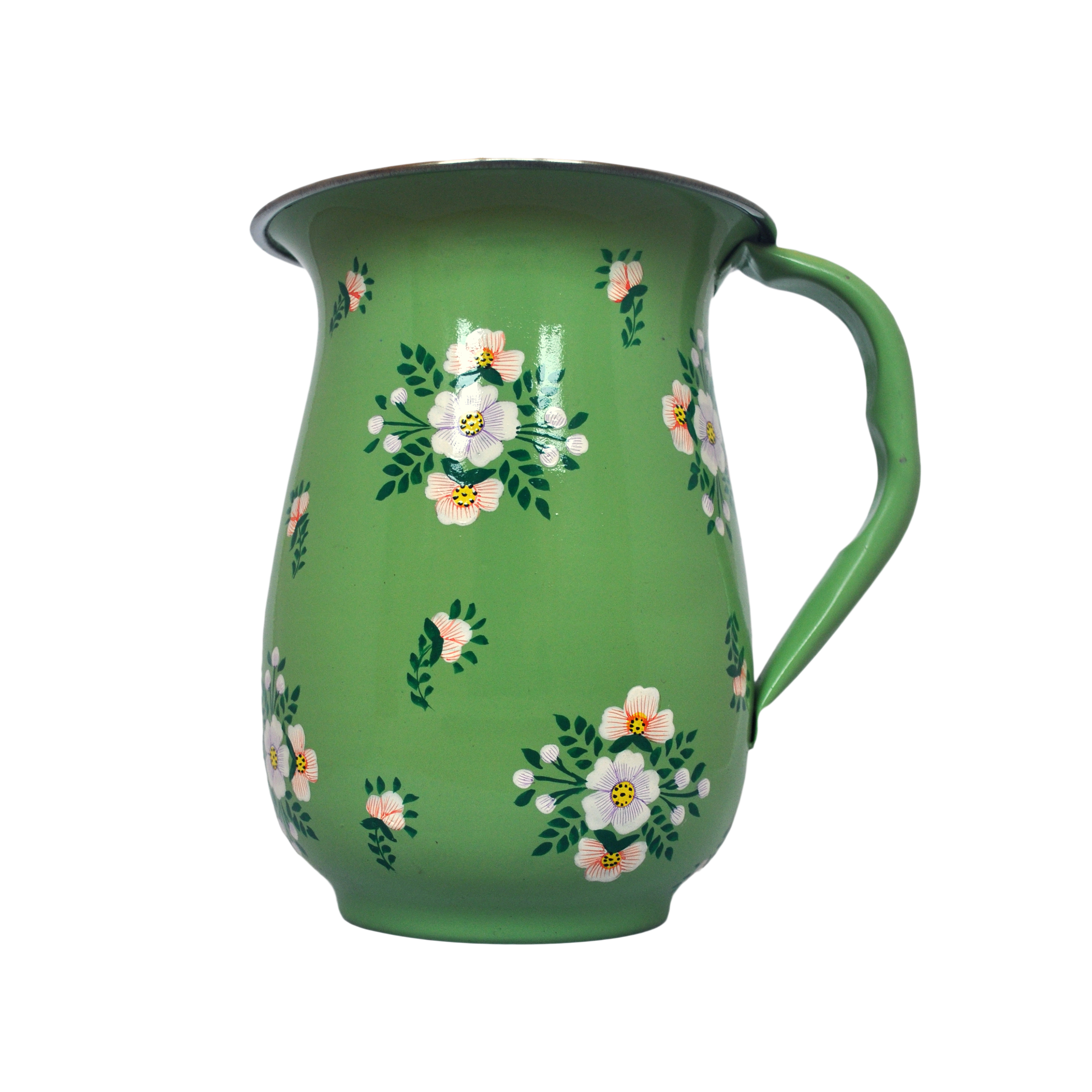 Hand Painted Enamelware Sage Green with White Posy pattern Jug