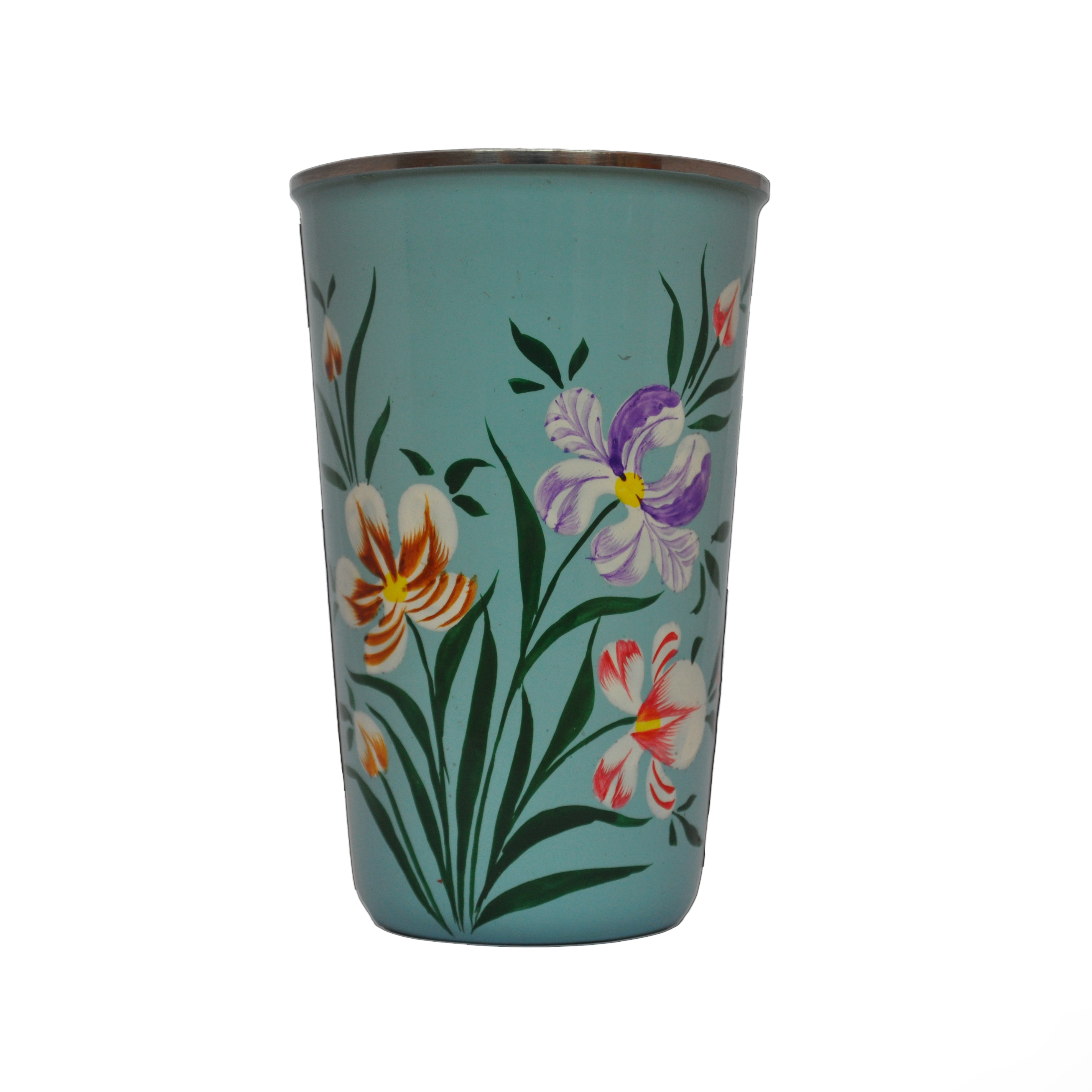 Hand Painted Enamelware Tumbler Duck Egg Blue with Iris