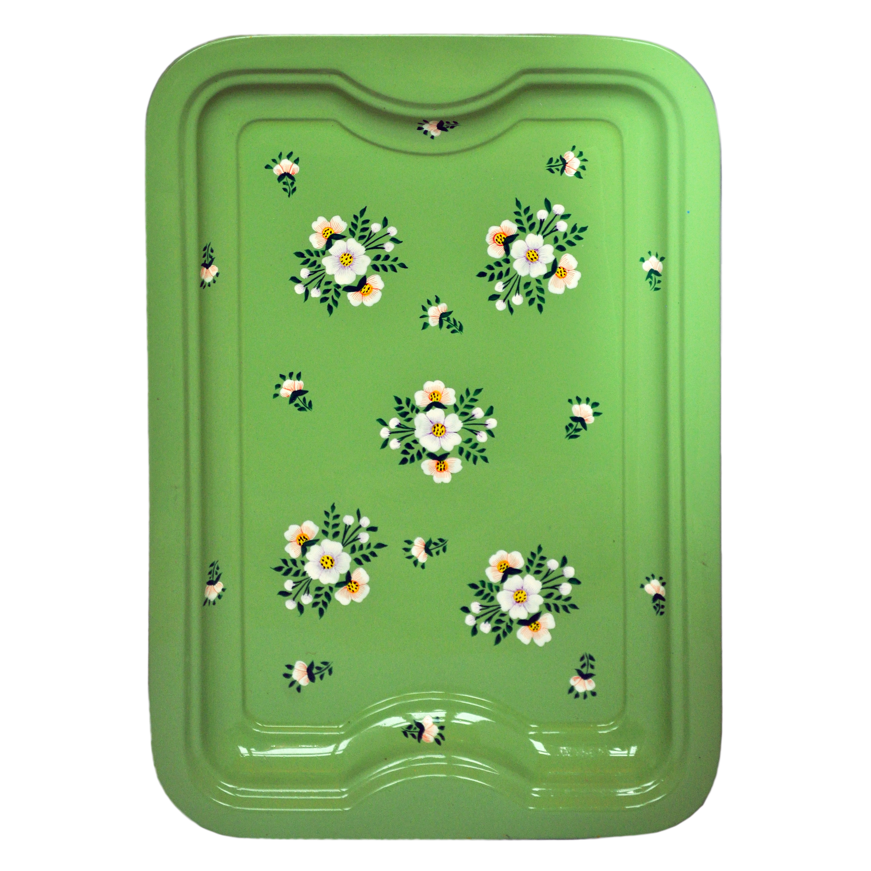 Hand Painted Enamelware Tray - Sage Green with White Posy