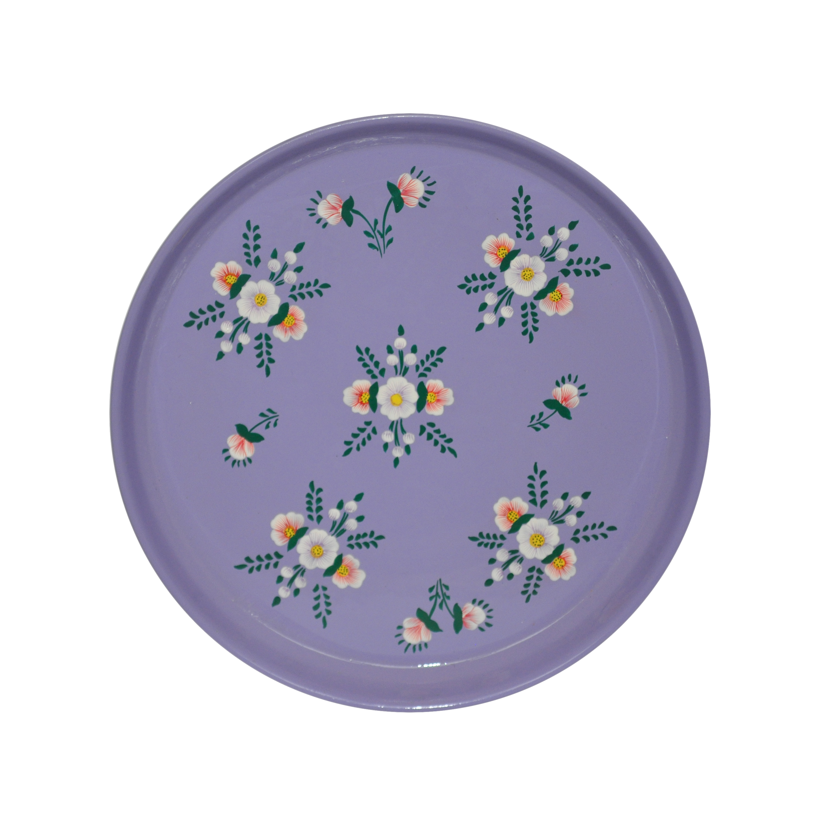 Lilac White Posy Enamelware Round Tray